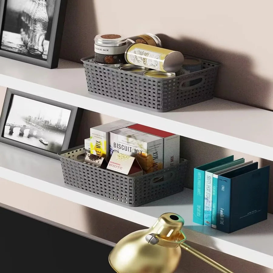 Koraline Storage Baskets — 4-Pack Woven Plastic Organizer Bins
