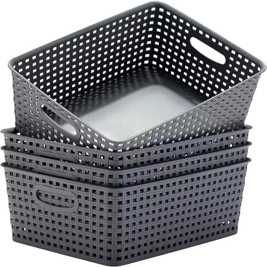 Koraline Storage Baskets — 4-Pack Woven Plastic Organizer Bins