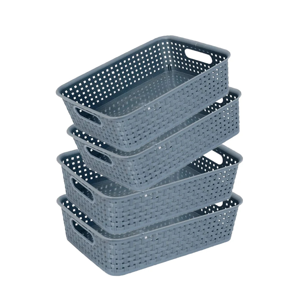 Koraline Storage Baskets — 4-Pack Woven Plastic Organizer Bins