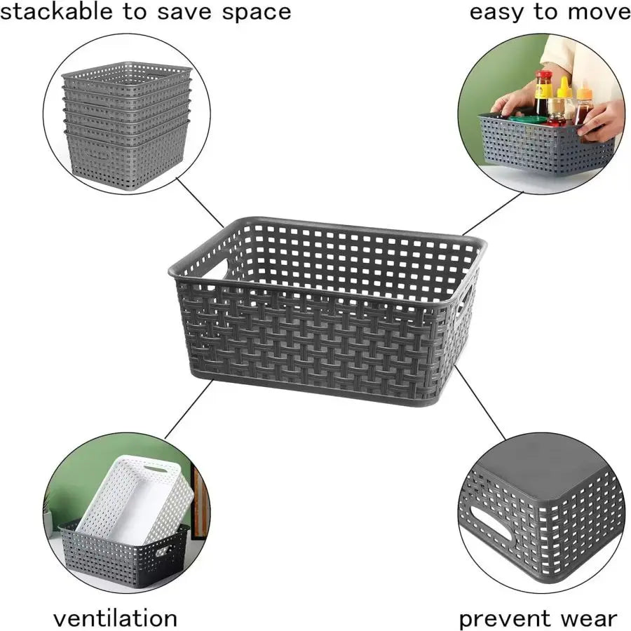 Koraline Storage Baskets — 4-Pack Woven Plastic Organizer Bins